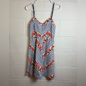 Fossil Woman’s Casual Summer Floral Striped Mini Dress Spaghetti Straps Sz Small